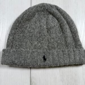 POLO RALPH LAUREN Gray Ribbed Knit Beanie Cap Hat Signature Pony